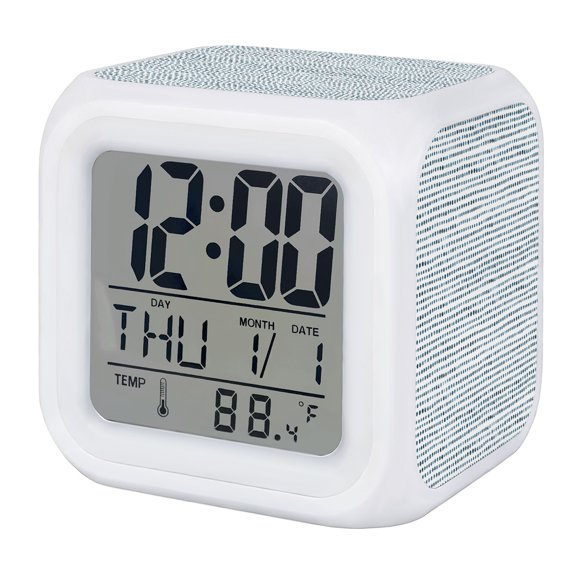 Alarm Clocks Blue Micro Dots Digital Clock 7 Color LED Night Light Silent Non-Ticking Battery Operated Modern Abstract Linear Rows Cube Clocks for Bedroom Bedside Living Room Office School Decor