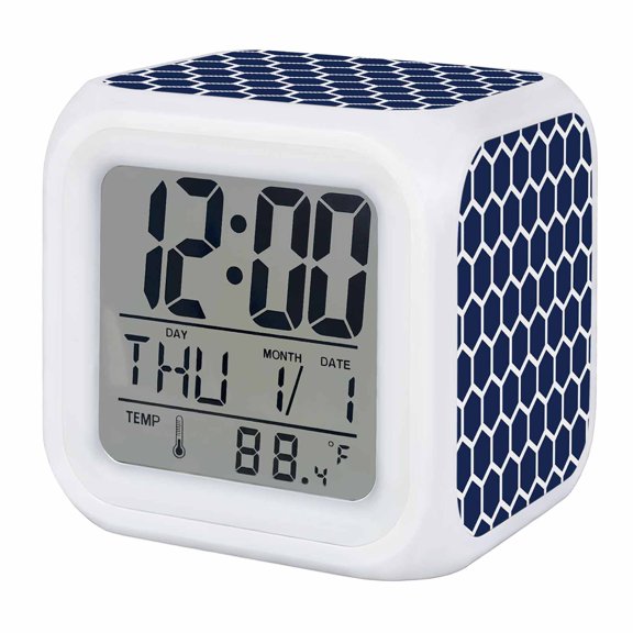 Alarm Clocks Blue Moroccan Hexagon Digital Clock 7 Color LED Night Light Silent Non-Ticking Battery Operated Geometric Art Cube Clocks Decorative for Bedroom Bedside Living Room Office School Decor