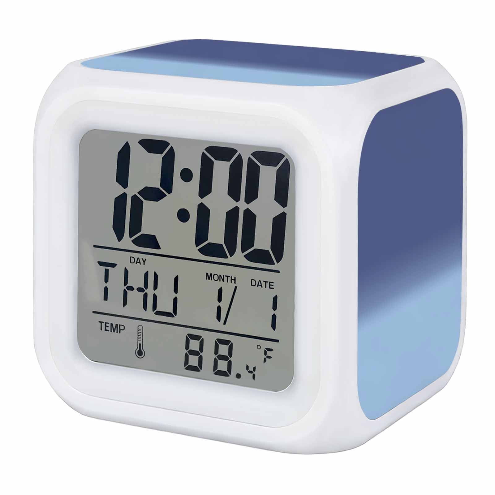 Alarm Clocks Blue Ombre Digital Clock 7 Color LED Night Light Silent ...