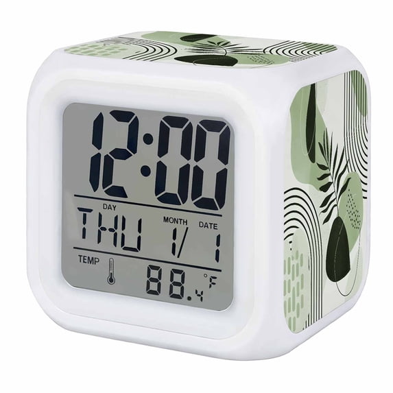 Alarm Clocks Boho Abstract Mid Century Digital Clock 7 Color LED Night ...