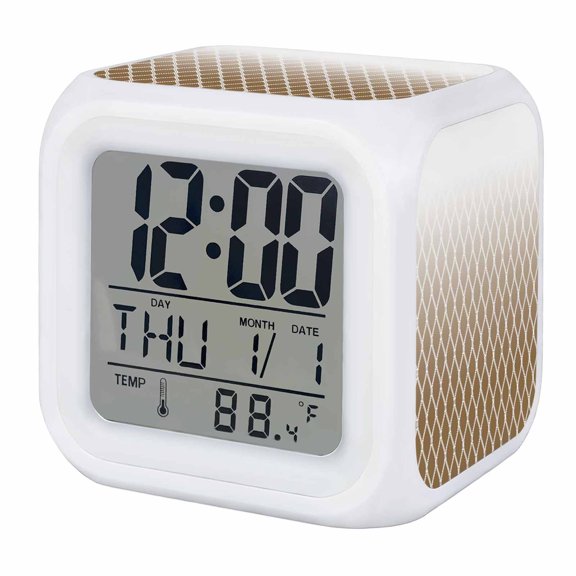 Alarm Clocks Brown Geometric Digital Clock 7 Color LED Night Light Silent Non-Ticking Battery Operated Ombre Lines Rhombus Pattern Cube Clocks for Bedroom Bedside Living Room Office School