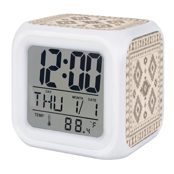 Alarm Clocks Brown Southwestern Aztec Arrows Digital Clock 7 Color LED Night Light Silent Non-Ticking Battery Operated Bohemian Tribal Cube Clocks for Bedroom Bedside Living Room Office School Decor