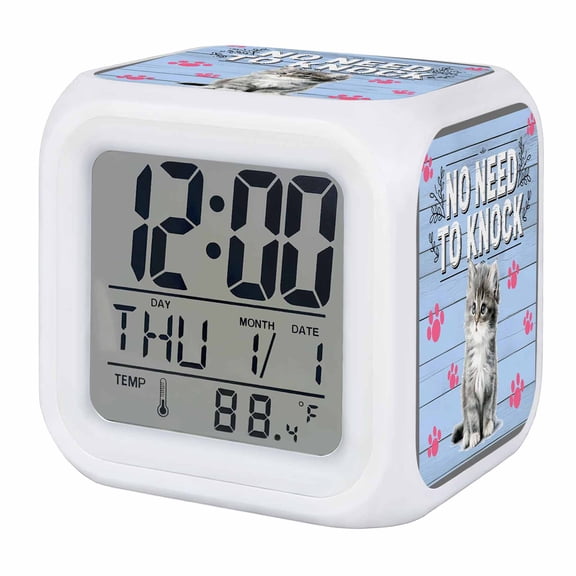Alarm Clocks Cat Pink Paw Print Digital Clock 7 Color LED Night Light Silent Non-Ticking Battery Operated No Need To Knock Cube Clocks Decorative for Bedroom Bedside Living Room Office School Decor