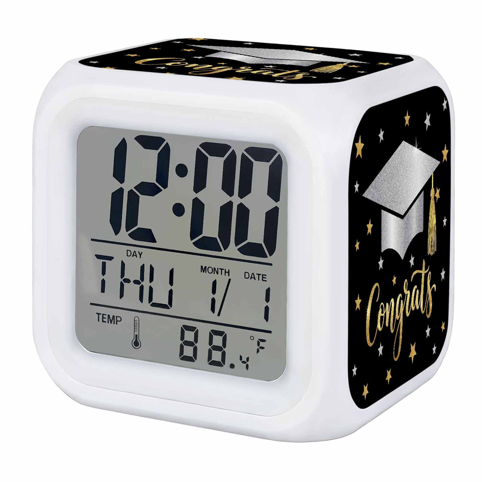 Alarm Clocks Congrats Bachelor's Hat Digital Clock 7 Color LED Night Light Silent Non-Ticking Battery Operated Stars Graduate Season Cube Clocks for Bedroom Bedside Living Room Office School