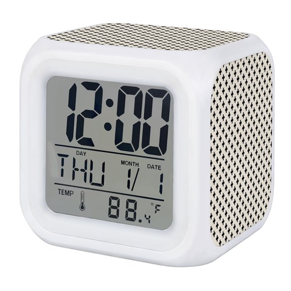 Alarm Clocks Cream Crosses Motifs Digital Clock 7 Color LED Night Light Silent Non-Ticking Battery Operated Plus Sign Icons Cube Clocks Decorative for Bedroom Bedside Living Room Office School Decor