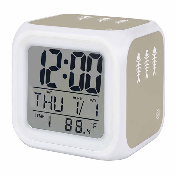 Alarm Clocks Fish Digital Clock 7 Color LED Night Light Silent Non-Ticking Battery Operated Harmony Japanese Style Beige Cube Clocks Decorative for Bedroom Bedside Living Room Office School Decor
