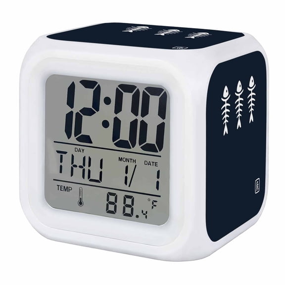 Alarm Clocks Fish Digital Clock 7 Color LED Night Light Silent Non-Ticking Battery Operated Harmony Japanese Style Blue Cube Clocks Decorative for Bedroom Bedside Living Room Office School Decor