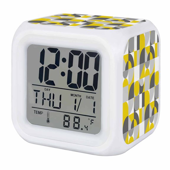 Alarm Clocks Geometric Digital Clock 7 Color LED Night Light Silent Non-Ticking Battery Operated Abstract Modern Yellow Cube Clocks Decorative for Bedroom Bedside Living Room Office School Decor