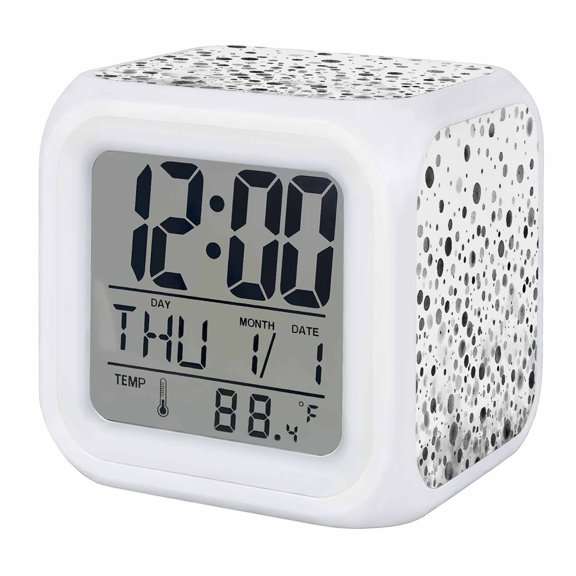 Alarm Clocks Gray Polka Dot Digital Clock 7 Color LED Night Light Silent Non-Ticking Battery Operated Modern Art Cube Clocks Decorative for Bedroom Bedside Living Room Office School Decor