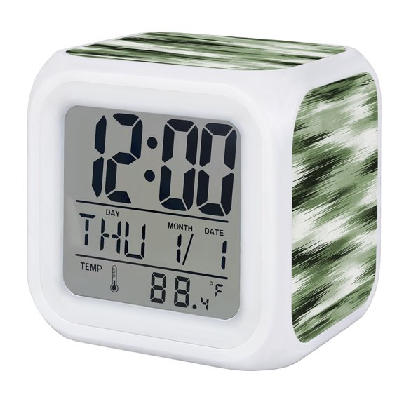 Alarm Clocks Green Forest Horizon Digital Clock 7 Color LED Night Light Silent Non-Ticking Battery Operated Modern Abstract Clouds Cube Clocks for Bedroom Bedside Living Room Office School Decor