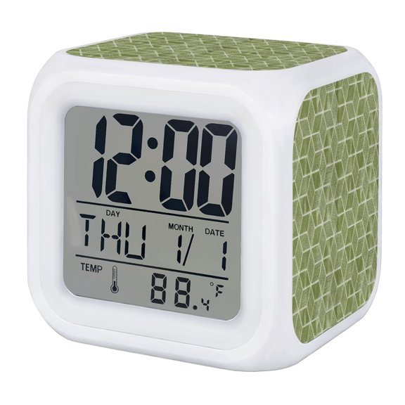 Alarm Clocks Green Honeycomb Tiling Digital Clock 7 Color LED Night Light Silent Non-Ticking Battery Operated Wooden Grain Blocks Cube Clocks for Bedroom Bedside Living Room Office School Decor