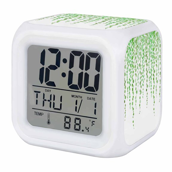 Alarm Clocks Green Polka Dots Vines Digital Clock 7 Color LED Night Light Silent Non-Ticking Battery Operated Lines Art Cube Clocks Decorative for Bedroom Bedside Living Room Office School Decor