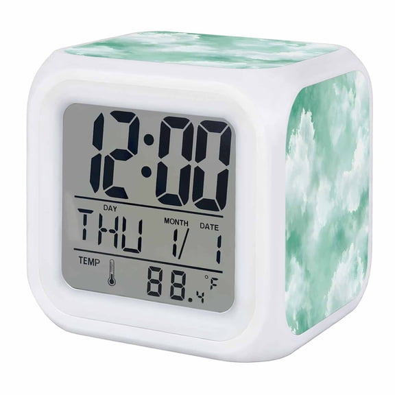 Alarm Clocks Green Sky Cloud Digital Clock 7 Color LED Night Light Silent Non-Ticking Battery Operated Gradient Color Cube Clocks Decorative for Bedroom Bedside Living Room Office School Decor