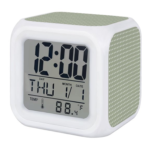 Alarm Clocks Green Small Crosses Icons Digital Clock 7 Color LED Night Light Silent Non-Ticking Battery Operated Dotted Matrix Grid Cube Clocks for Bedroom Bedside Living Room Office School Decor