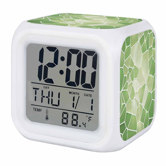 Alarm Clocks Greenceramic Tiles Digital Clock 7 Color LED Night Light Silent Non-Ticking Battery Operated Abstract Art Puzzles Structure Cube Clocks for Bedroom Bedside Living Room Office Decor