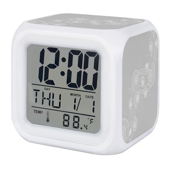 Alarm Clocks Grey Coastal Shell Conch Digital Clock 7 Color LED Night Light Silent Non-Ticking Battery Operated Bubbles Fluid Waves Cube Clocks for Bedroom Bedside Living Room Office School Decor
