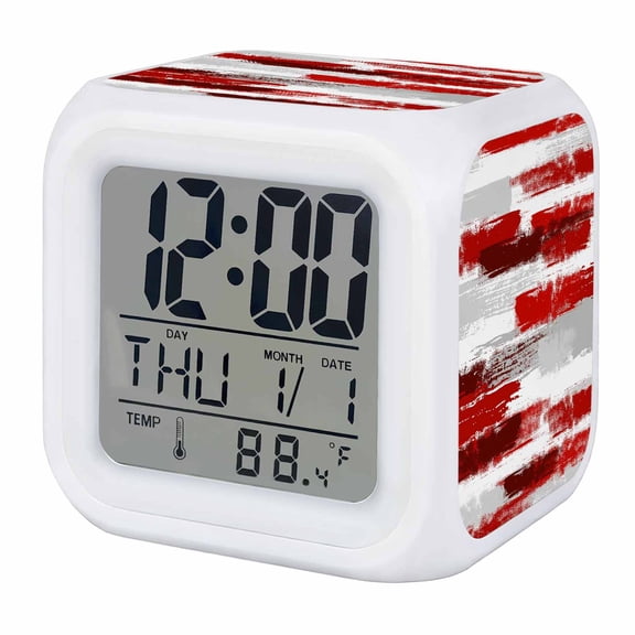 Alarm Clocks Grey Red Oil Painting Digital Clock 7 Color LED Night Light Silent Non-Ticking Battery Operated Abstract Art Graffiti Cube Clocks for Bedroom Bedside Living Room Office School