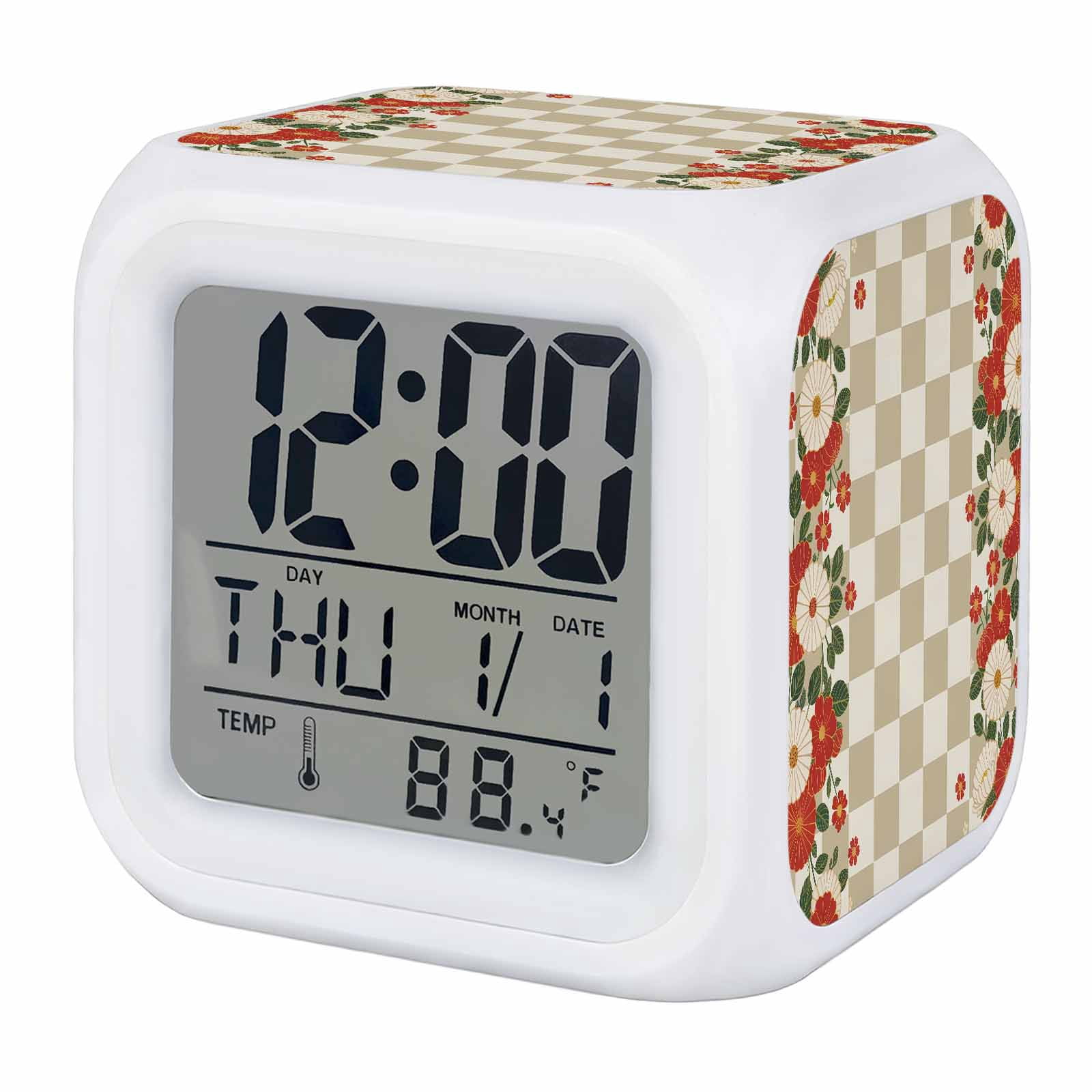 Alarm Clocks Japanese Style Flowers Digital Clock 7 Color LED Night ...