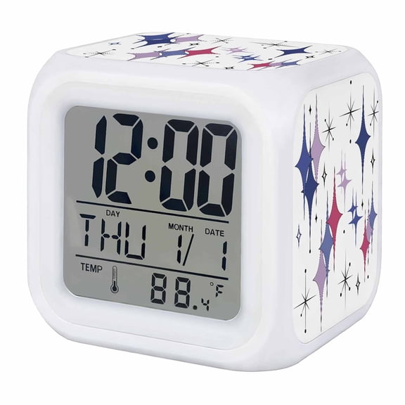 Alarm Clocks Lavender Purple Pink Diamond Digital Clock 7 Color LED Night Light Silent Non-Ticking Battery Operated Modern Geometric Mid Century Cube Clocks for Bedroom Bedside Living Room Office