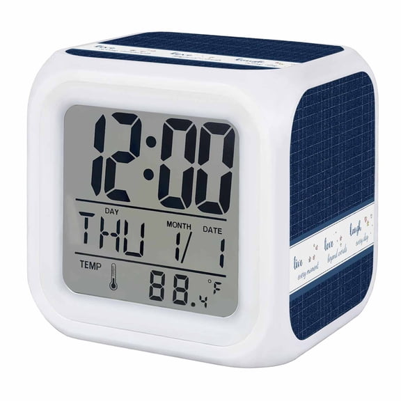Alarm Clocks Live Love Laugh Digital Clock 7 Color LED Night Light Silent Non-Ticking Battery Operated Blue Check Buffalo Plaid Cube Clocks Decorative for Bedroom Bedside Living Room Office School