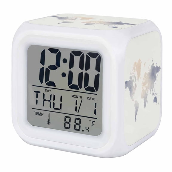Alarm Clocks Maps Of The World Digital Clock 7 Color LED Night Light Silent Non-Ticking Battery Operated Earth Tourism Cube Clocks Decorative for Bedroom Bedside Living Room Office School Decor