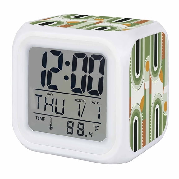 Alarm Clocks Modern Geometric Digital Clock 7 Color LED Night Light Silent Non-Ticking Battery Operated Mid Century Abstract Green Cube Clocks for Bedroom Bedside Living Room Office School