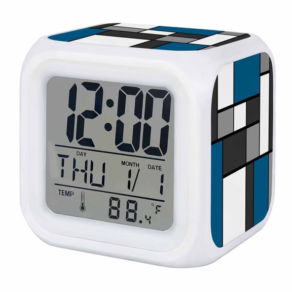 Alarm Clocks Modern Geometric Splicing Digital Clock 7 Color LED Night Light Silent Non-Ticking Battery Operated Abstract Blue Blocks Cube Clocks for Bedroom Bedside Living Room Office School
