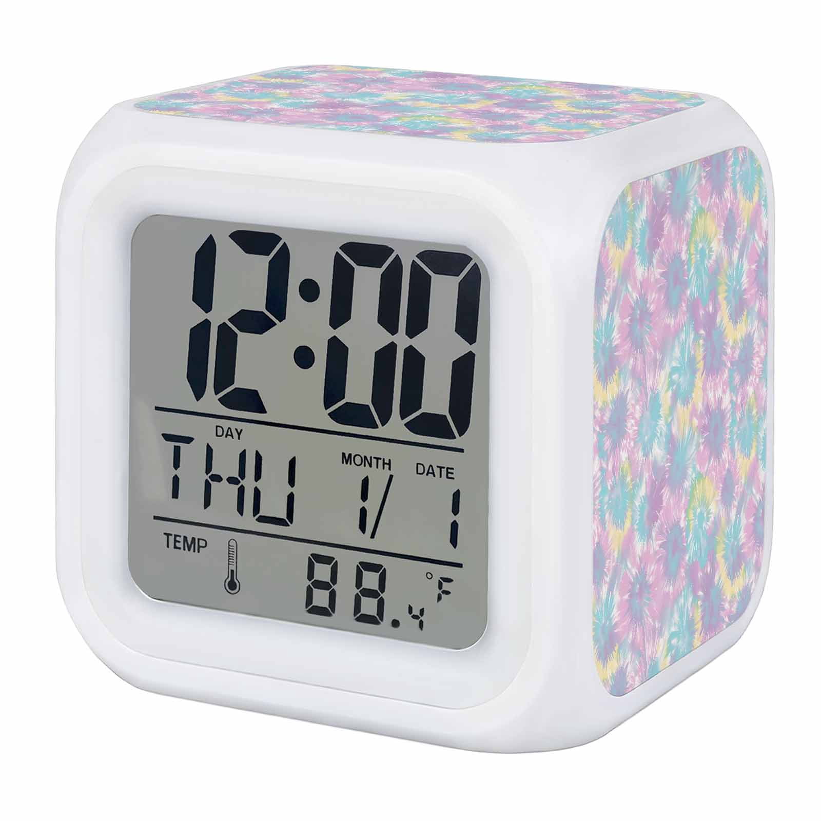 Alarm Clocks Multicolor Tie Dye Digital Clock 7 Color LED Night Light ...