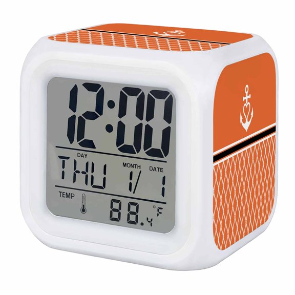 Alarm Clocks Nautical Anchor Digital Clock 7 Color LED Night Light Silent Non-Ticking Battery Operated Moroccan Geometric Orange Cube Clocks Decorative for Bedroom Bedside Living Room Office School