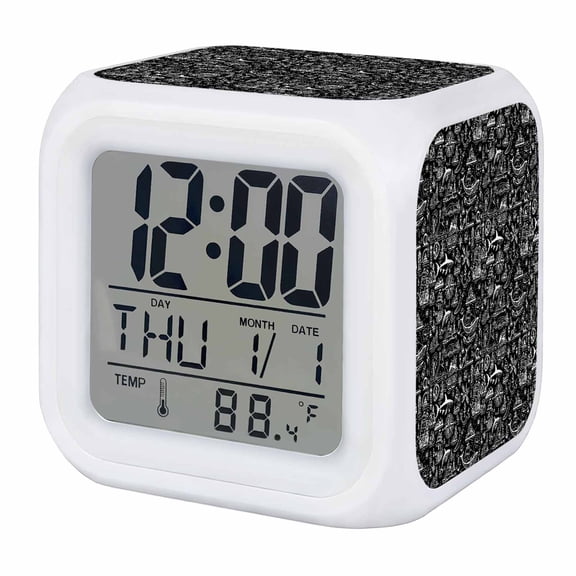 Alarm Clocks Navigation Anchor Sailboat Digital Clock 7 Color LED Night Light Silent Non-Ticking Battery Operated Black Compass Map Cube Clocks for Bedroom Bedside Living Room Office School