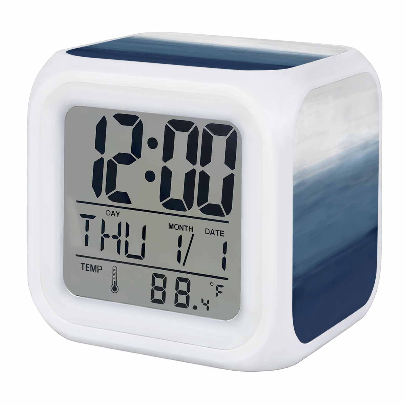 Alarm Clocks Navy Blue Digital Clock 7 Color LED Night Light Silent Non-Ticking Battery Operated Gradient Pure Color Cube Clocks Decorative for Bedroom Bedside Living Room Office School Decor