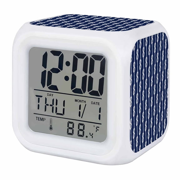 Alarm Clocks Navy Blue Knot Digital Clock 7 Color LED Night Light Silent Non-Ticking Battery Operated Ocean Nautical Geometric Stripes Cube Clocks for Bedroom Bedside Living Room Office School