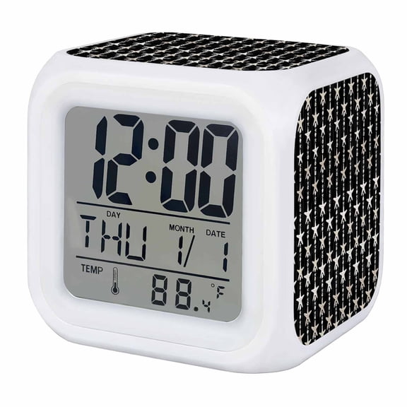Alarm Clocks Ocean Starfish Digital Clock 7 Color LED Night Light Silent Non-Ticking Battery Operated Shell Conch Black Stripes Cube Clocks Decorative for Bedroom Bedside Living Room Office School