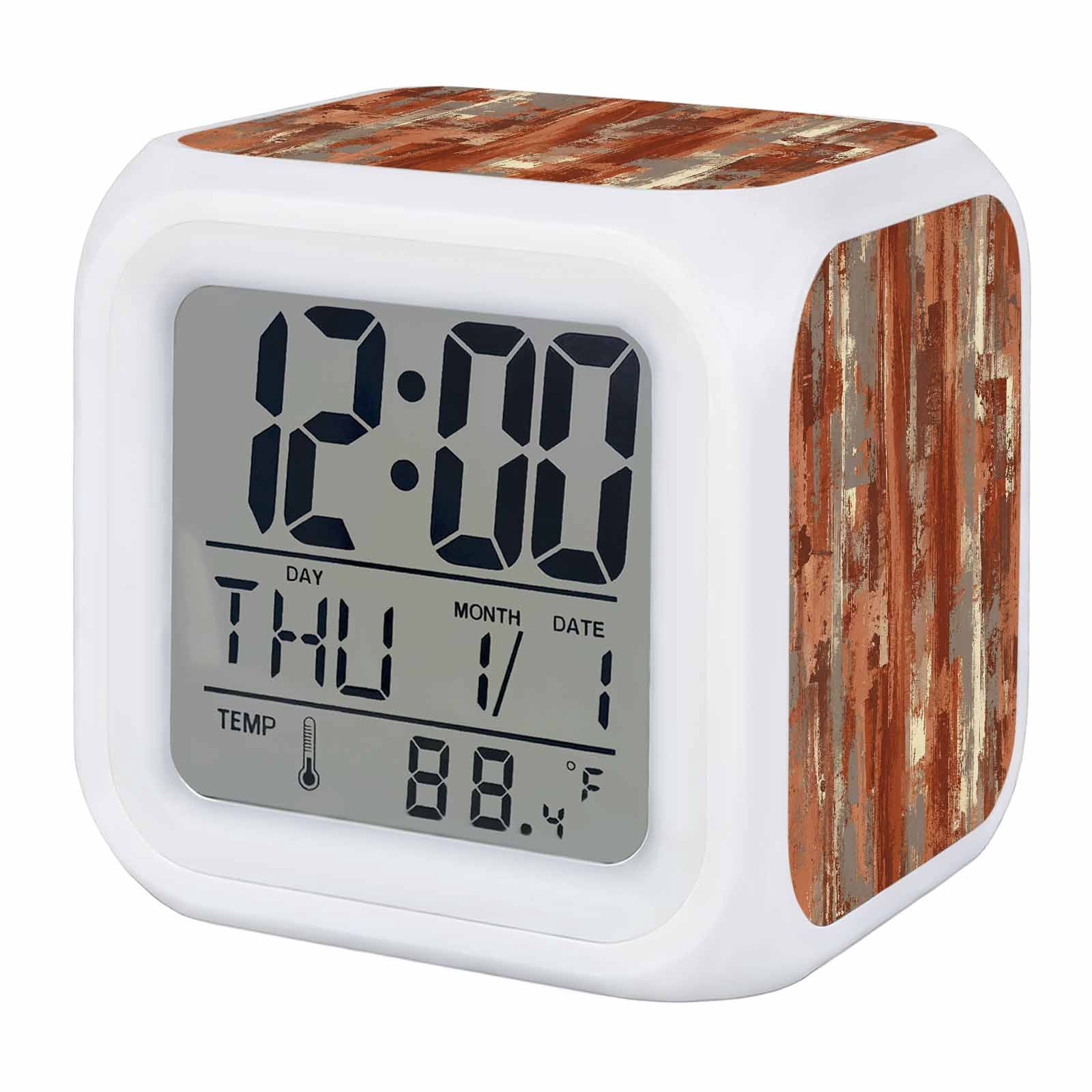 Alarm Clocks Orange Abstract Painting Digital Clock 7 Color LED Night ...