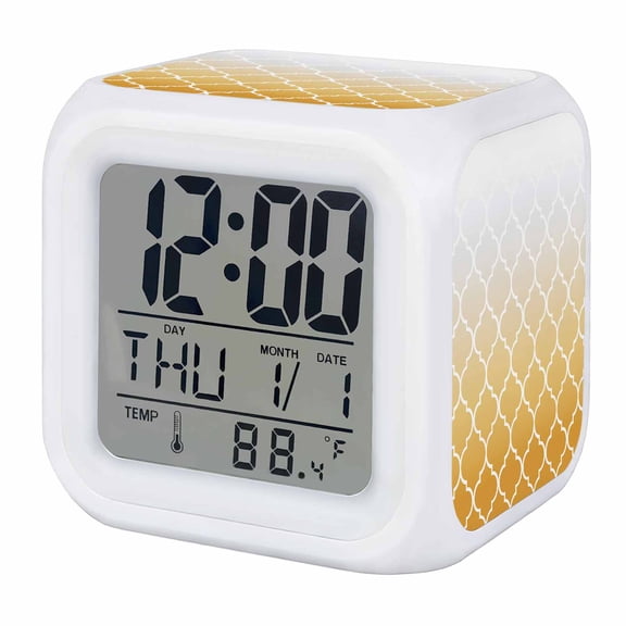 Alarm Clocks Orange Ombre Gradual Color Digital Clock 7 Color LED Night Light Silent Non-Ticking Battery Operated Morocco Pattern Cube Clocks Decorative for Bedroom Bedside Living Room Office School