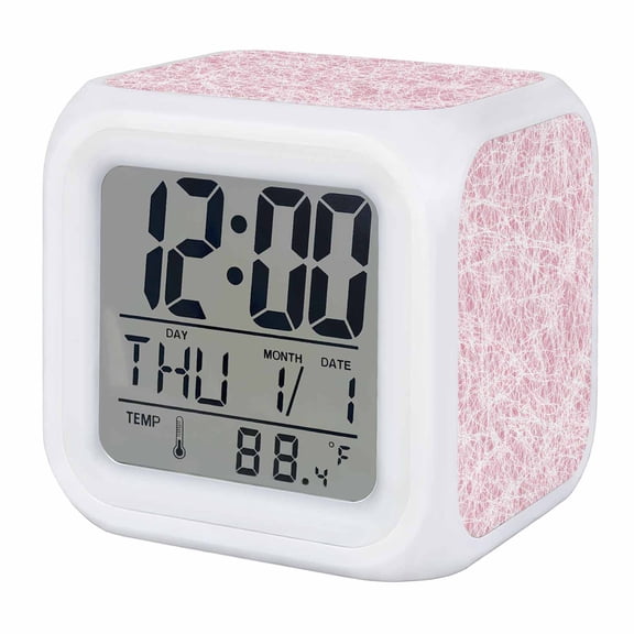 Alarm Clocks Pink Fibers Cobweb Digital Clock 7 Color LED Night Light Silent Non-Ticking Battery Operated Abstract Twist Lines Cube Clocks for Bedroom Bedside Living Room Office School Decor