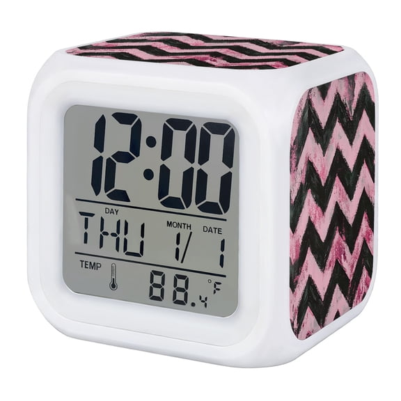 Alarm Clocks Pink Graffiti Waves Digital Clock 7 Color LED Night Light Silent Non-Ticking Battery Operated Distressed Stripes Dynamic Peaks Cube Clocks for Bedroom Bedside Living Room Office Decor