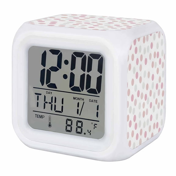 Alarm Clocks Pink Rainbow Polka Dots Digital Clock 7 Color LED Night Light Silent Non-Ticking Battery Operated Vibrant Modern Circles Cube Clocks for Bedroom Bedside Living Room Office School Decor
