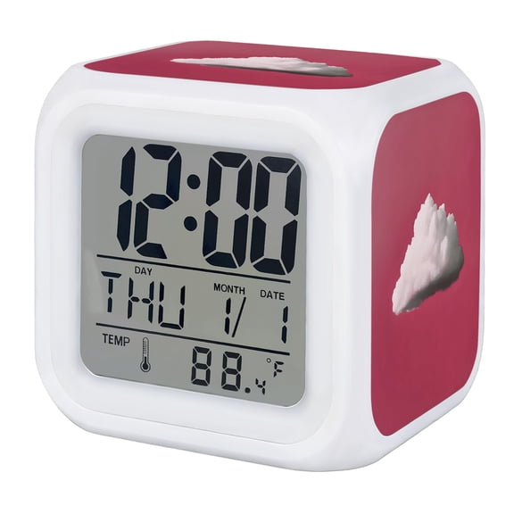Alarm Clocks Pink Sky Digital Clock 7 Color LED Night Light Silent Non-Ticking Battery Operated White Cloud Horizon Cube Clocks Decorative for Bedroom Bedside Living Room Office School Decor