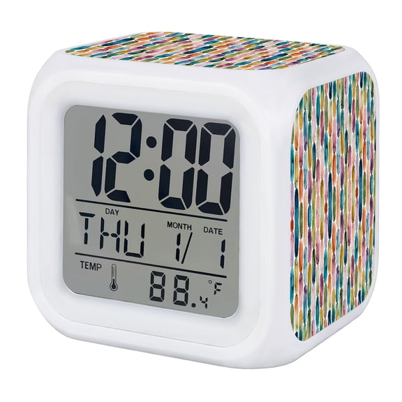 Alarm Clocks Rainbow Geometric Graphic Digital Clock 7 Color LED Night Light Silent Non-Ticking Battery Operated Dotted Vertical Chains Cube Clocks for Bedroom Bedside Living Room Office Decor