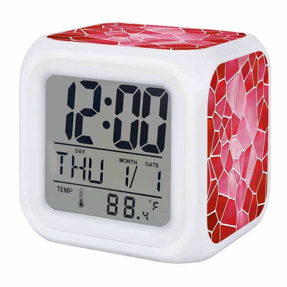 Alarm Clocks Red Ceramic Tiles Digital Clock 7 Color LED Night Light Silent Non-Ticking Battery Operated Abstract Art Puzzles Structure Cube Clocks for Bedroom Bedside Living Room Office Decor
