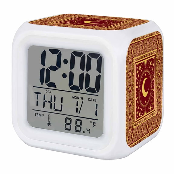 Alarm Clocks Red Stars Moon Digital Clock 7 Color LED Night Light Silent Non-Ticking Battery Operated Bohemian Gorgeous Geometric Cube Clocks Decorative for Bedroom Bedside Living Room Office School
