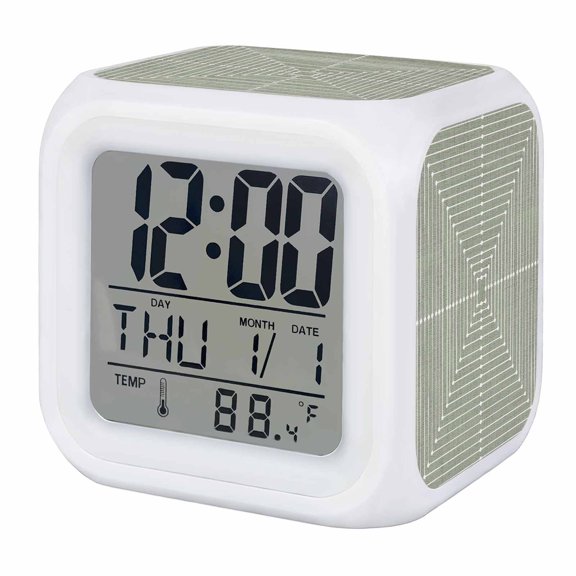 Alarm Clocks Sage Green Aesthetic Digital Clock 7 Color LED Night Light Silent Non-Ticking Battery Operated Lines Perspective Box Cube Clocks for Bedroom Bedside Living Room Office School Decor