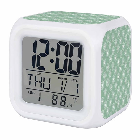 Alarm Clocks Sage Green Dandelion Digital Clock 7 Color LED Night Light Silent Non-Ticking Battery Operated Pastoral Plant Cube Clocks Decorative for Bedroom Bedside Living Room Office School Decor