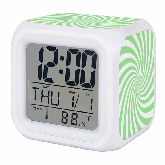 Alarm Clocks Sage Green Lime Spiral Digital Clock 7 Color LED Night Light Silent Non-Ticking Battery Operated 3D Abstract Stripes Cube Clocks for Bedroom Bedside Living Room Office School Decor