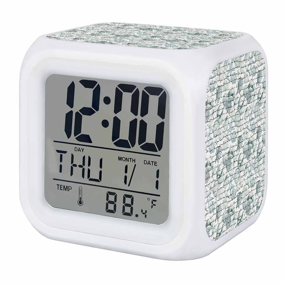 Alarm Clocks Sage Green Shell Digital Clock 7 Color LED Night Light Silent Non-Ticking Battery Operated Conch Starfish Text Cube Clocks Decorative for Bedroom Bedside Living Room Office School Decor