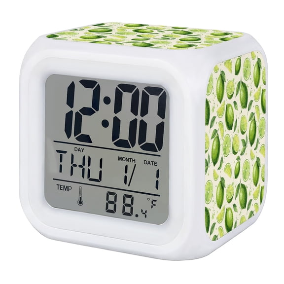 Alarm Clocks Summer Lemon Lime Slice Digital Clock 7 Color LED Night Light Silent Non-Ticking Battery Operated Green Tropical Fruit Cube Clocks for Bedroom Bedside Living Room Office School Decor
