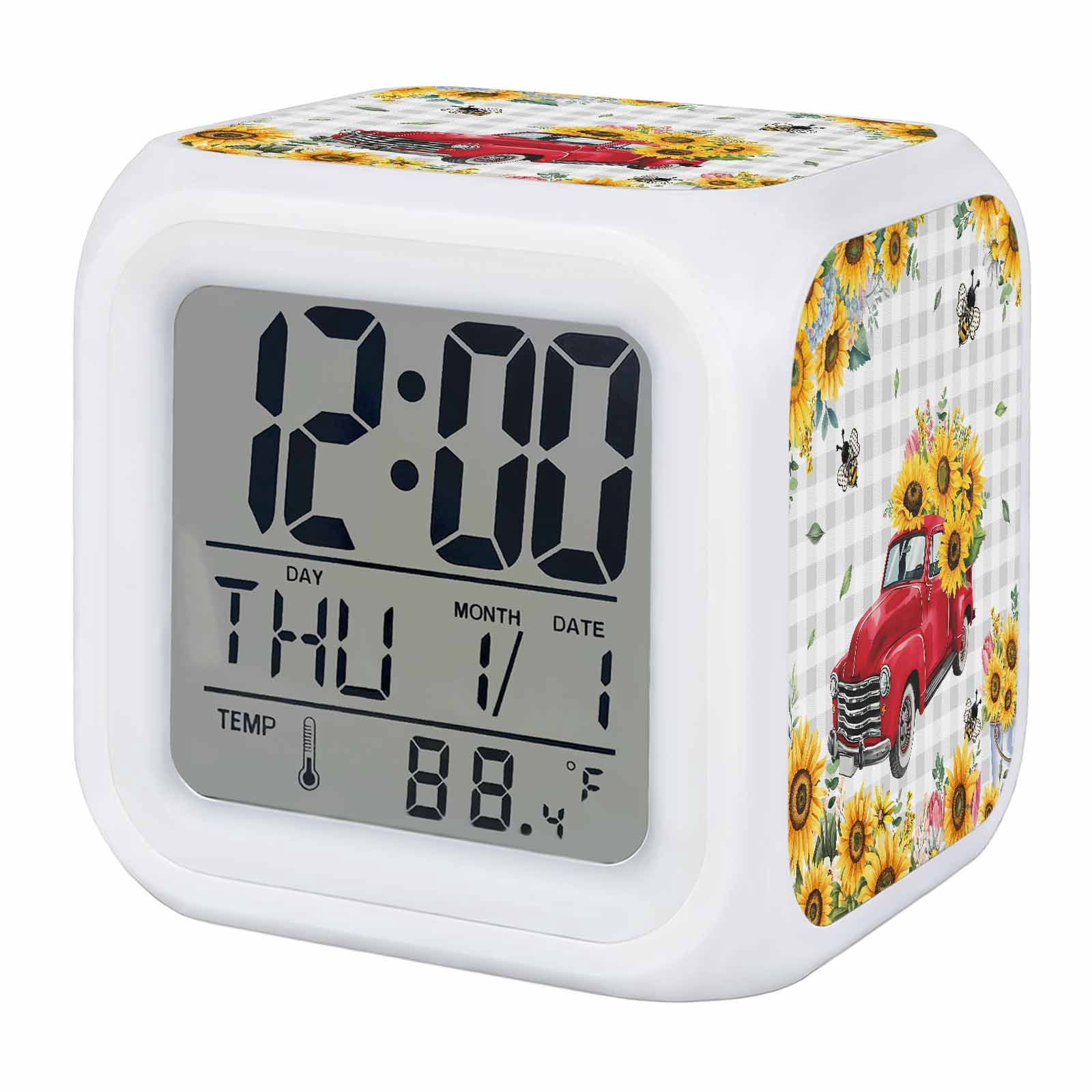 Alarm Clocks Sunflower Red Truck Digital Clock 7 Color LED Night Light ...