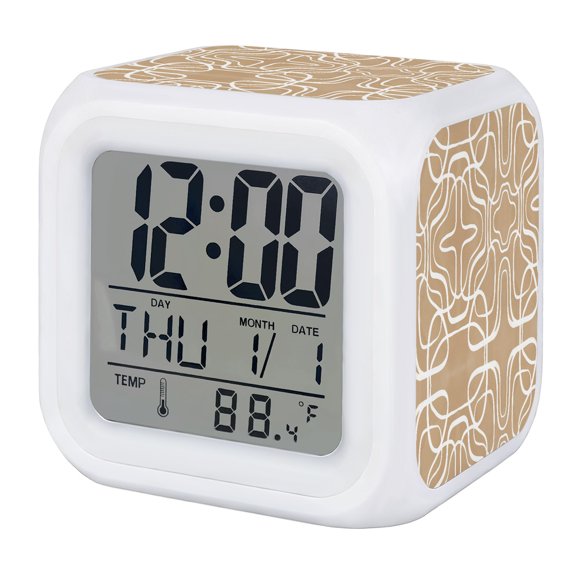 Alarm Clocks Tan Lines Digital Clock 7 Color LED Night Light Silent Non-Ticking Battery Operated Modern Abstract Art Curved Shapes Cube Clocks for Bedroom Bedside Living Room Office School Decor