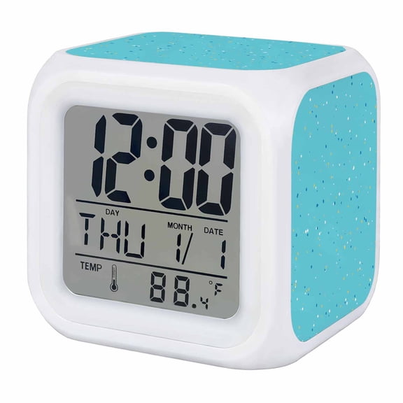 Alarm Clocks Teal Blue Polka Dots Digital Clock 7 Color LED Night Light Silent Non-Ticking Battery Operated Boho Speckled Pattern Cube Clocks for Bedroom Bedside Living Room Office School Decor